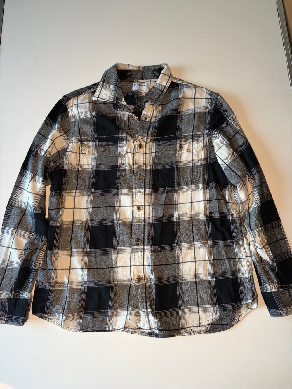 Old navy black white plaid flannel button up mens large double brushed cotton